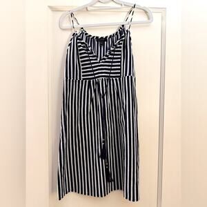 J. Crew black and white striped tank boho sundress with tassel tie cords XS NWOT